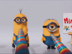 Minions celebrating with meh faces. 